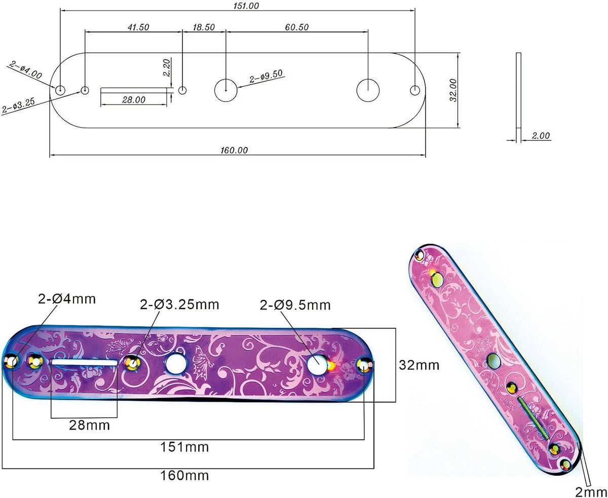 Rainbow Purple Engraved Guitar Control Plate Fit Telecaster Tele