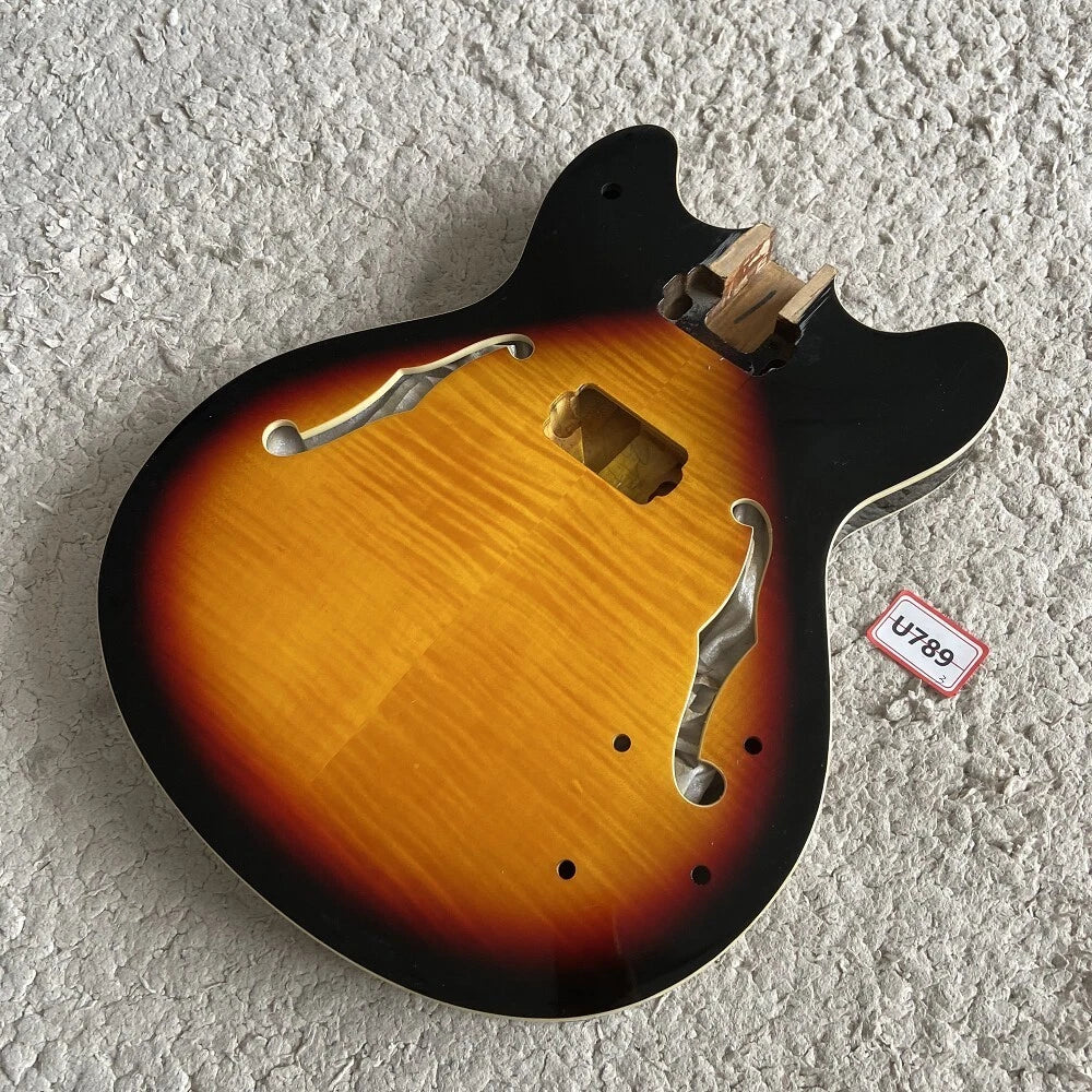 Tiger Maple Top Semi Hollow Jazz Guitar Body in Sunburst