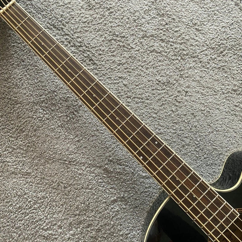 Gloss Black 5 String Acoustic Electric Bass, Spruce Top, Mahogany Neck, Rosewood