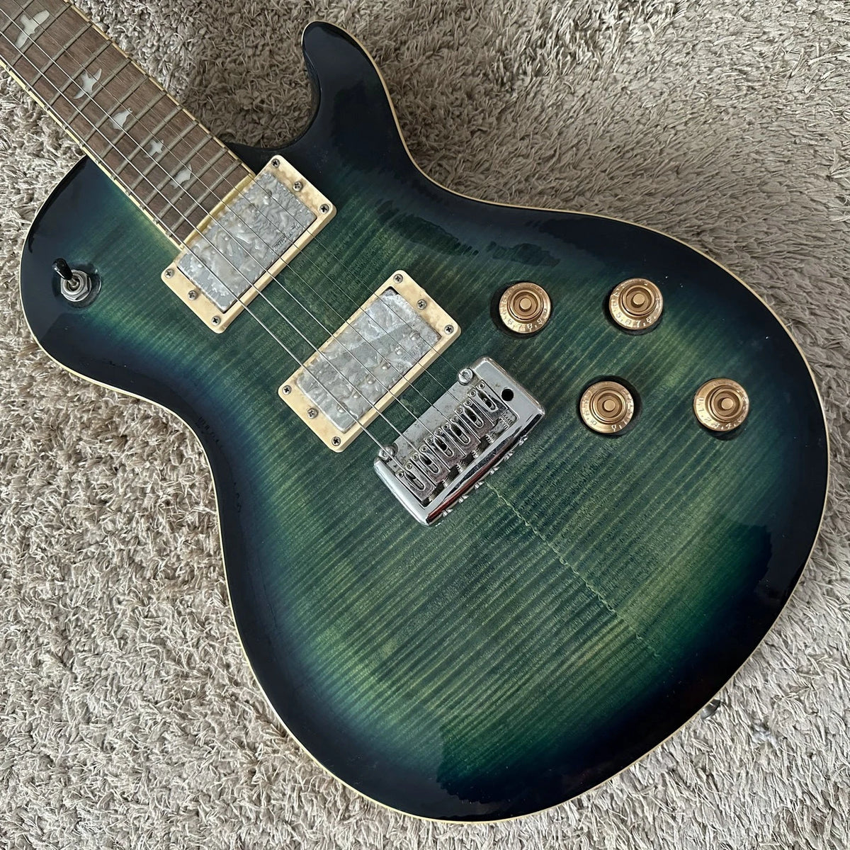 Green Burst Electric Guitar, Mahogany Body, Tiger Maple Veneer, Wilkinson Pickup