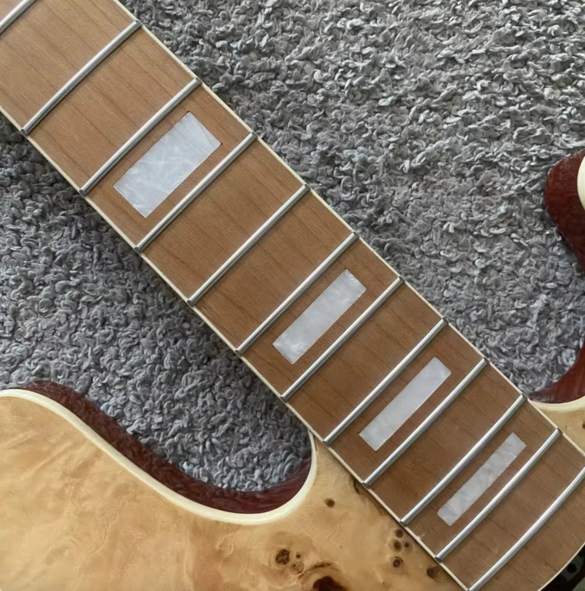 Blue Burt Wood Top 4 String Alder Bass Body, Roasted Maple Neck Fit Jazz Bass