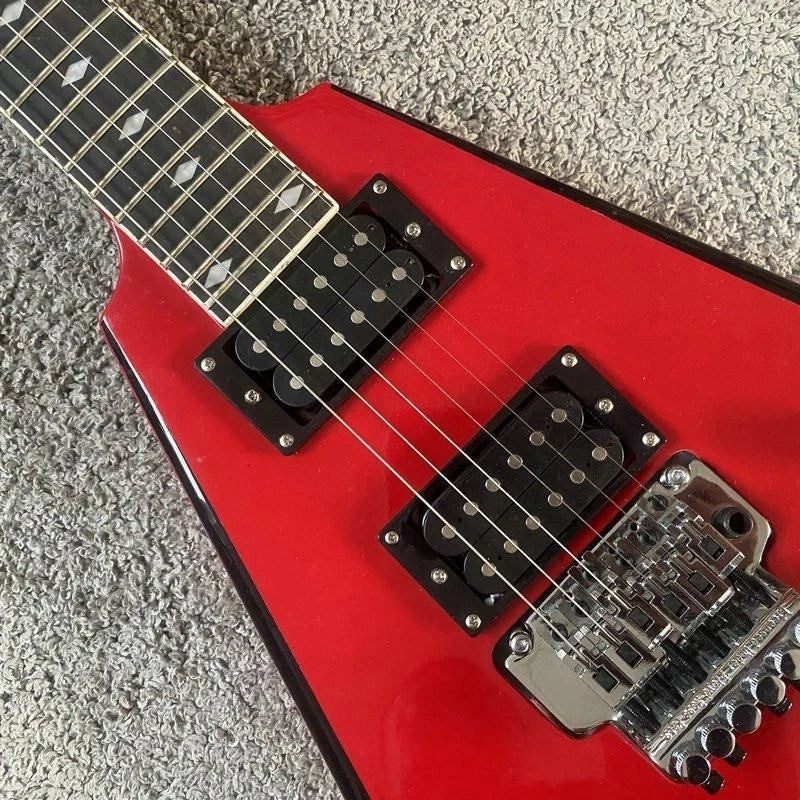 Red Electric Guitar, Floyd Rose Tremolo, Rosewood Fingerboard, V Shaped Body