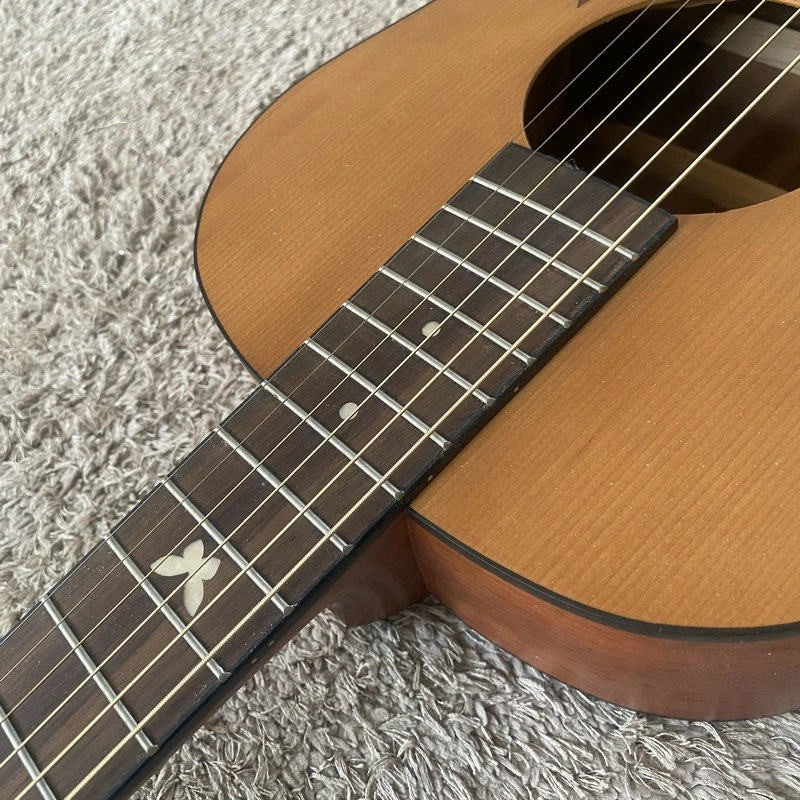 Luna 38 Inch Acoustic Guitar, Engraved Butterflies Pine Top Body, Okoume Neck