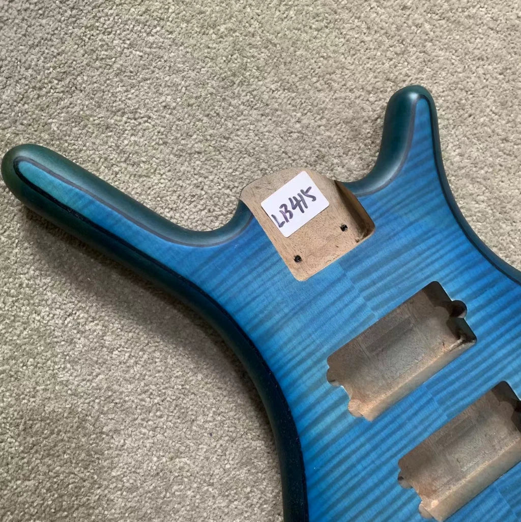 Tiger Maple Top Blue 5/6 String Electric Bass Body DIY Project