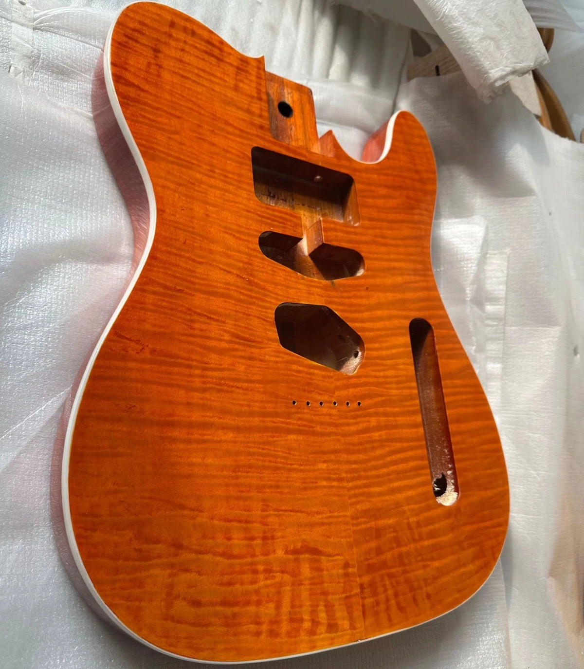 Orange Flame Maple-Veneer Mahogany Guitar Body, Gloss Finish Fit TL DIY Project