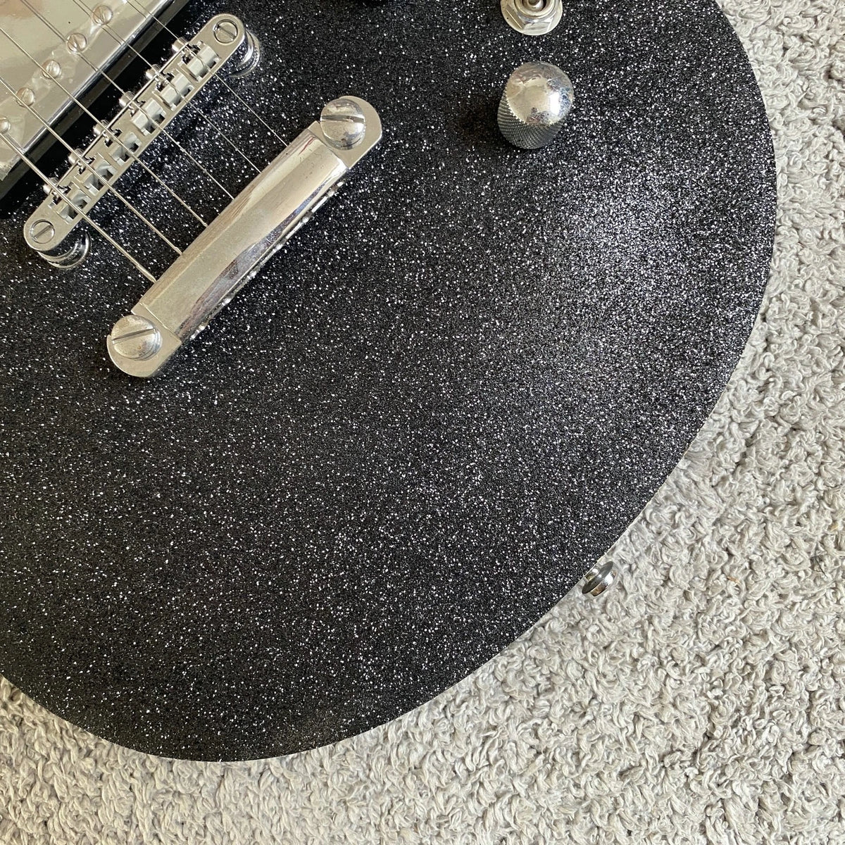 Black Sparkle Mini Electric Guitar, Mahogany Body, Maple Neck, Rosewood