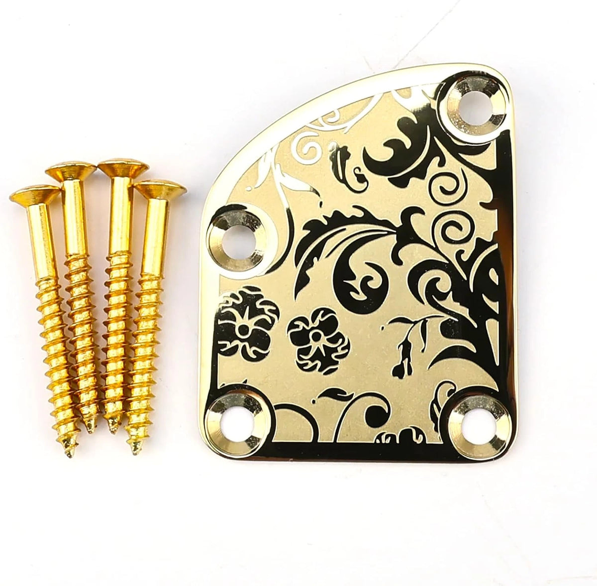Stainless Steel Engraved Guitar and Bass Neck Plate Gold Fit Strat Tele