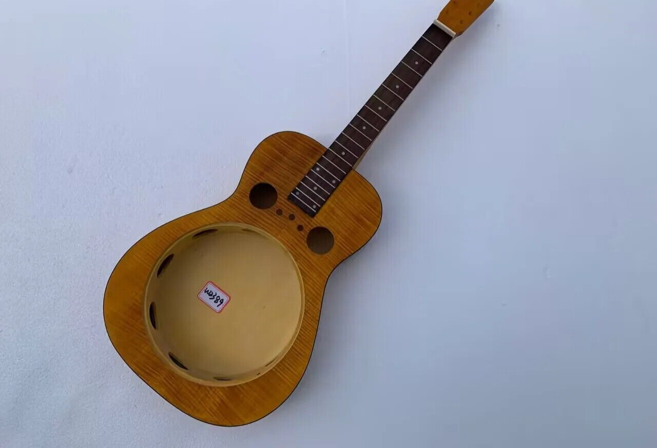 DIY Project Tiger Maple Top Dobro Resonator Guitar Body, Rosewood Fretboard Neck