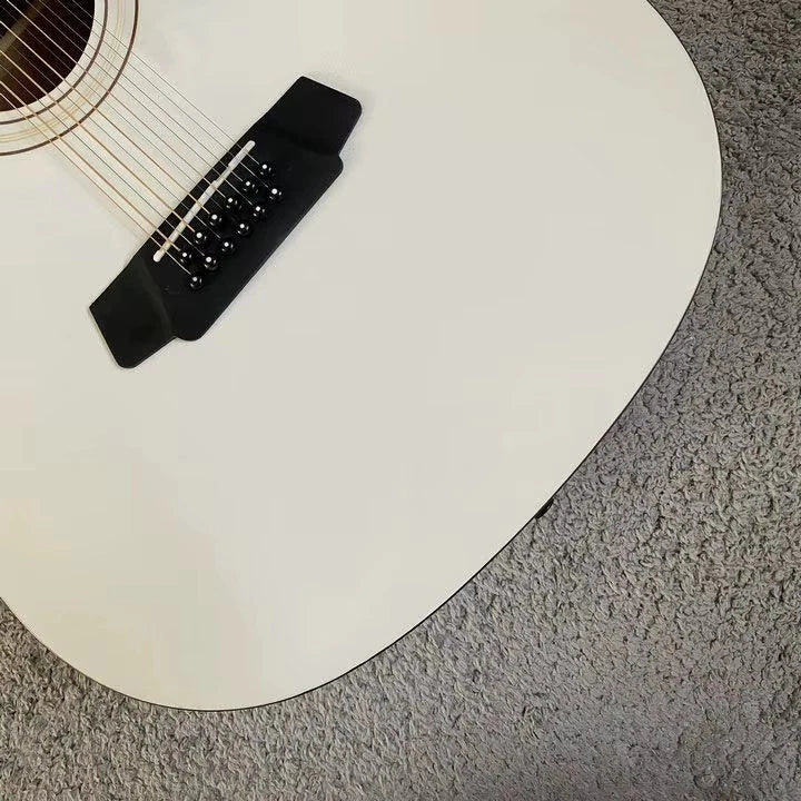 White 12-String Acoustic Guitar with EQ, Mahogany Neck, Rosewood Fingerboard