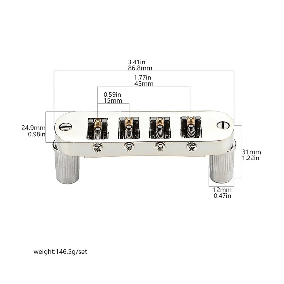 Tune O Matic 4 String Bass Bridge with Roller Saddles