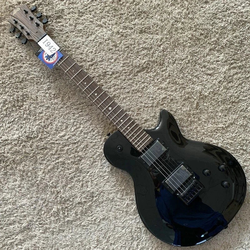 LAG Glossy Black Guitar, Mahogany Body and Neck, Rosewood Fingerboard