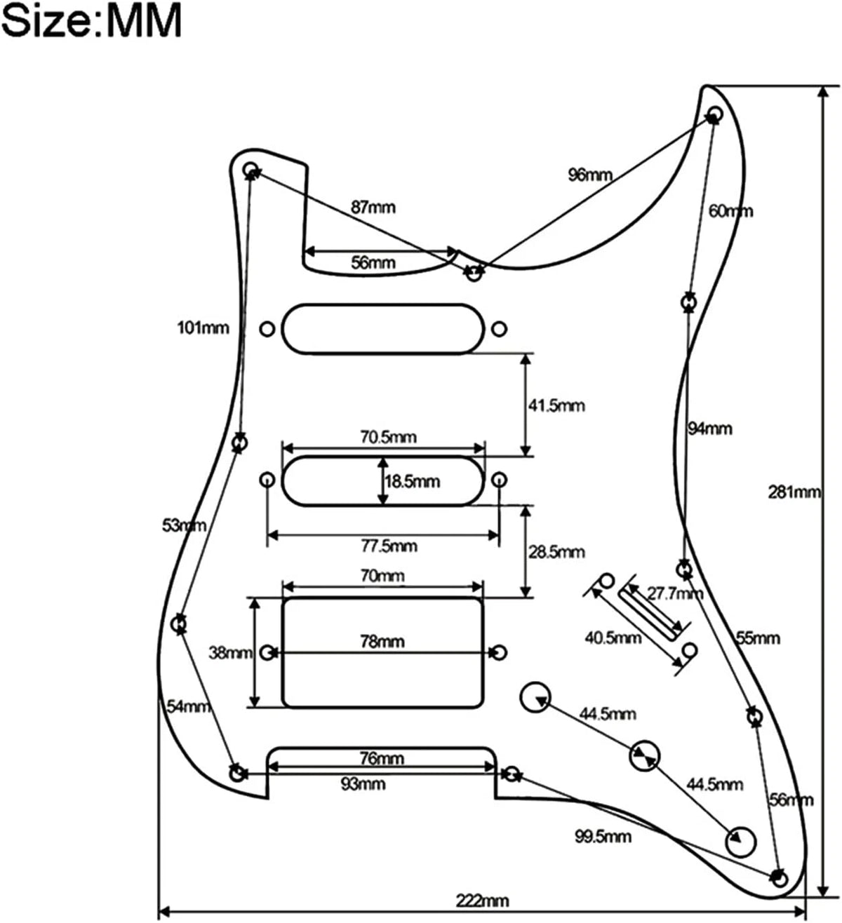 Black HSS Guitar Loaded Prewired Pickguard with Large Pole Pickups Fit Strat ST