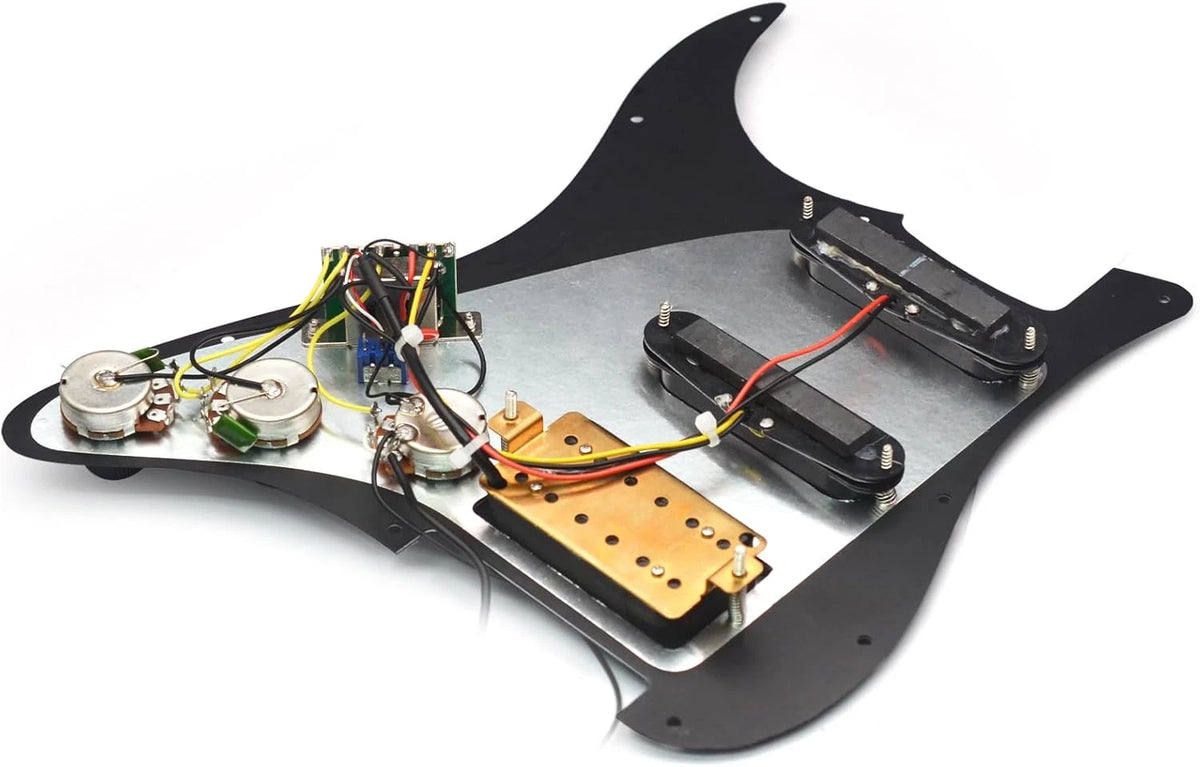 Black HSS Guitar Loaded Prewired Pickguard with Large Pole Pickups Fit Strat ST