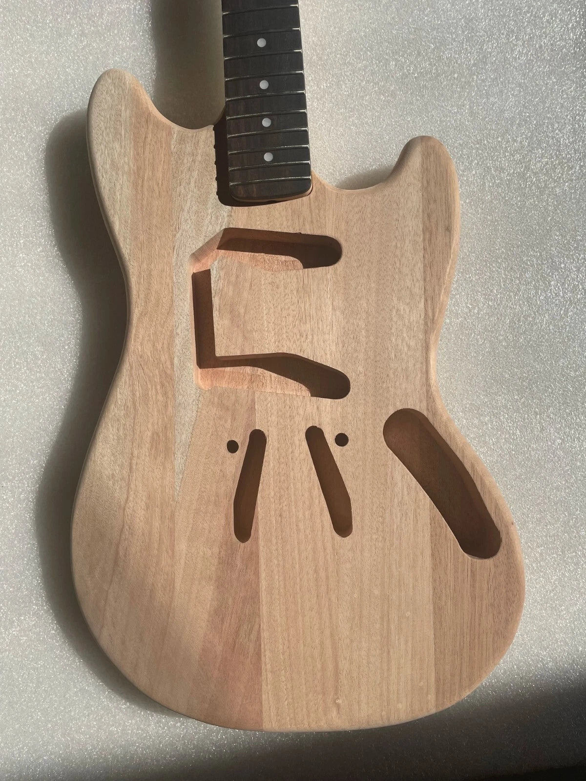 Unfinished Mahogany Wood Guitar Body with Maple Neck DIY Set For Mustang Guitars