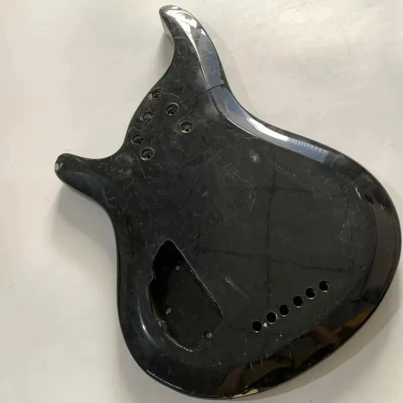 Black 6-String Jazz Bass Body, Unfinished DIY Project with Fixed Bridge