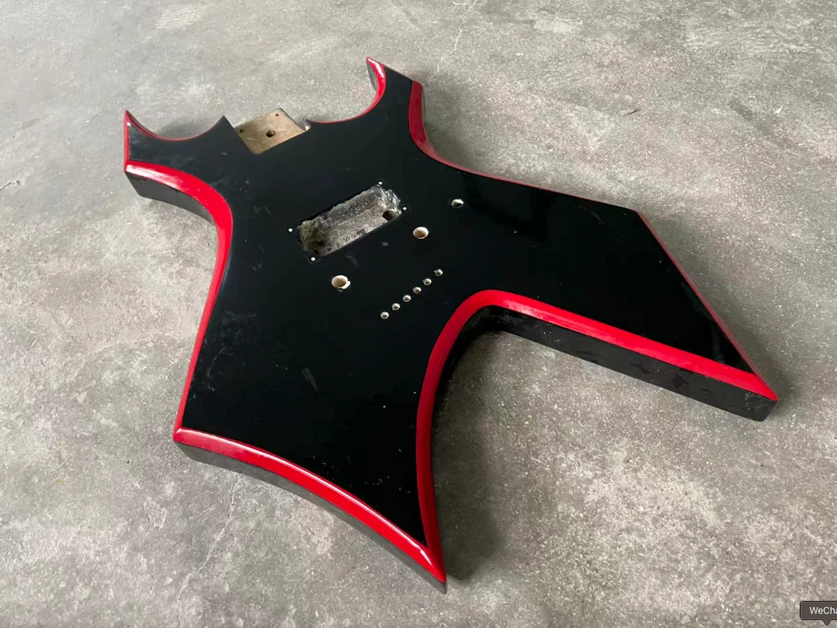 Red and Black Guitar Single Humbucker Body, String Through Bridge Fit Warlock