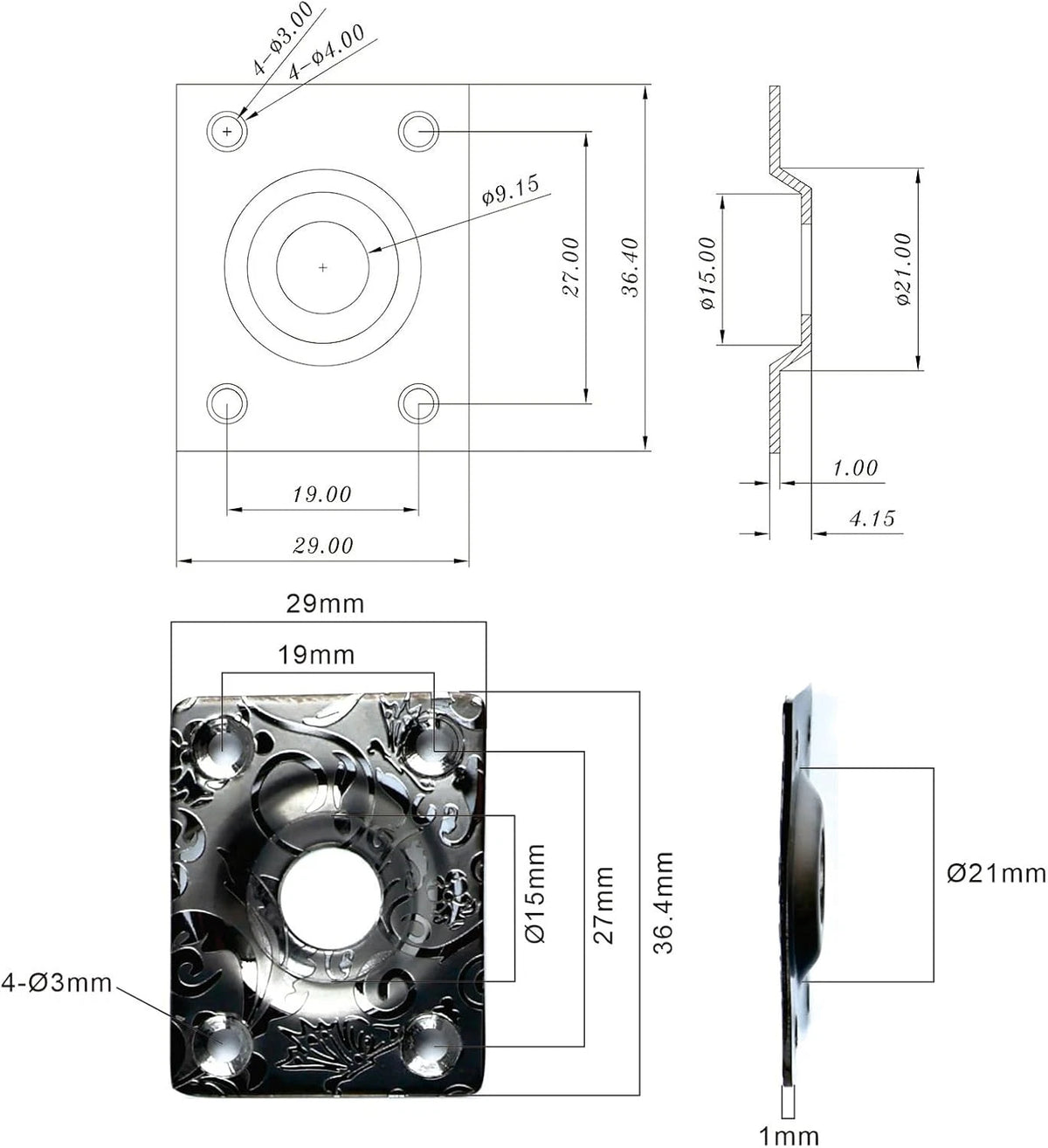 Engraved Steel Guitar Output Jack Plate Socket Fit Telecaster Tele / LP