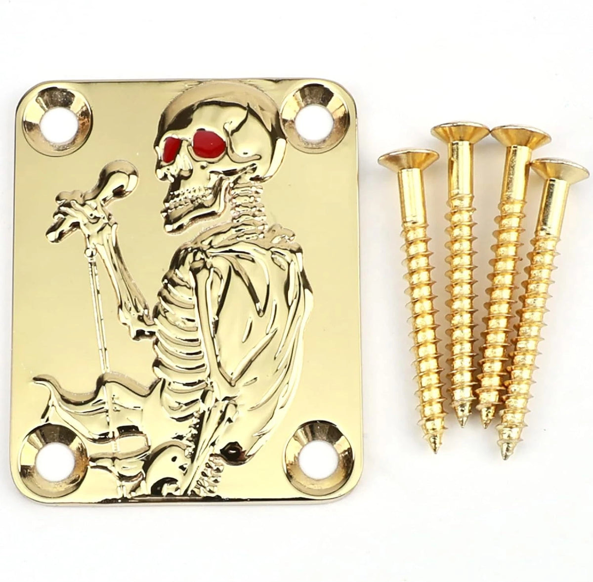 Gold Singing Skull Guitar and Bass Neck Plate Fit Schecter,Jacks<wbr/>on,Ibanez,Fend<wbr/>er