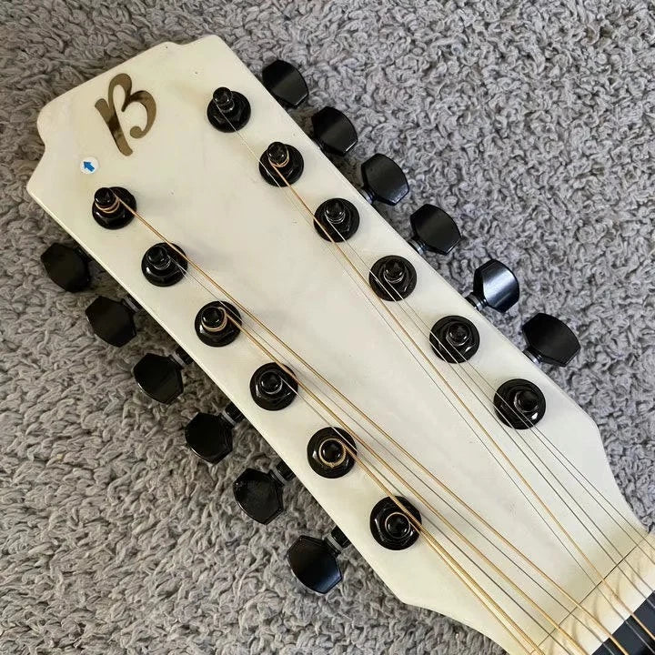White 12-String Acoustic Guitar with EQ, Mahogany Neck, Rosewood Fingerboard