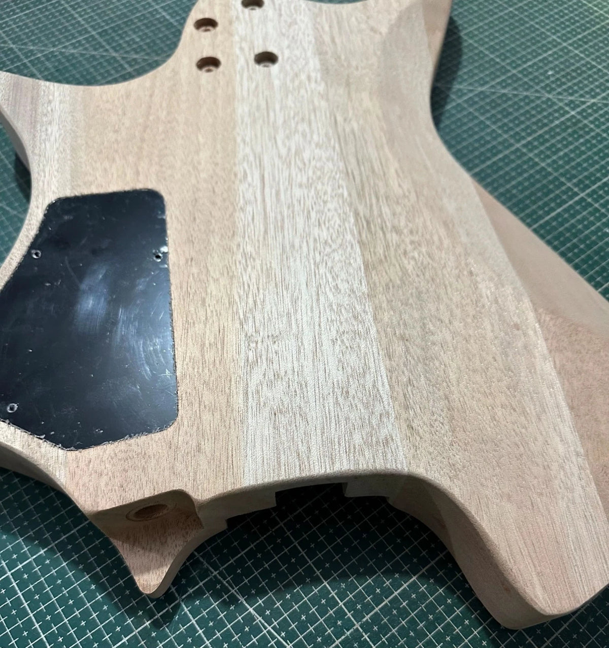 Unfinished Headless 6-String Guitar Body, Mahogany with Flame Maple Veneer