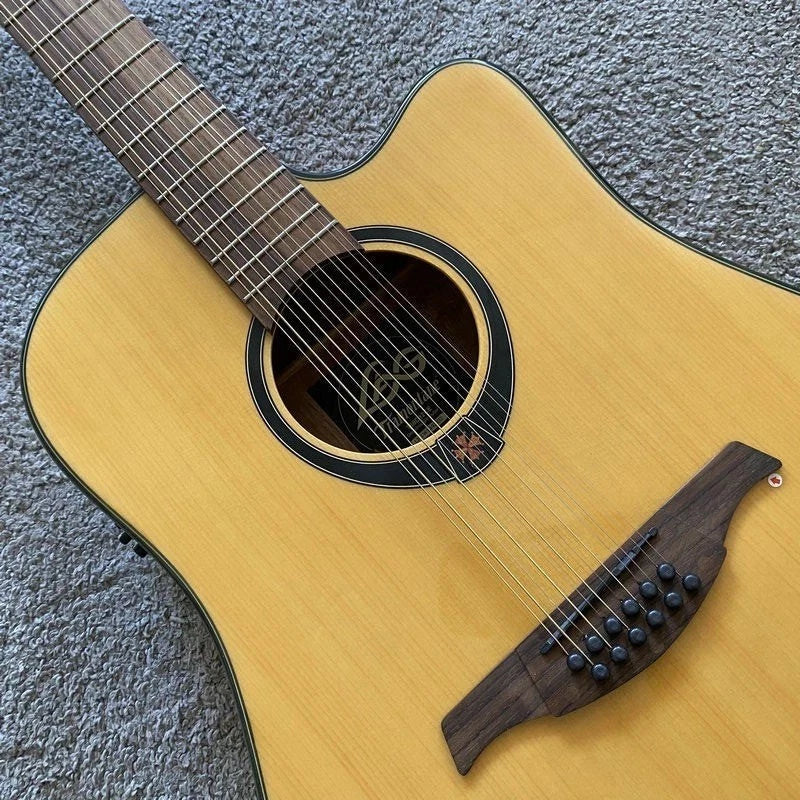 LAG 12-String Acoustic Electric Guitar, Mahogany Neck, Rosewood Fingerboard