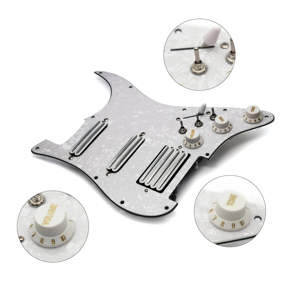 HSS White Pearl Guitar Loaded Prewired Pickguard, Dual Rail Pickups Fit Strat ST
