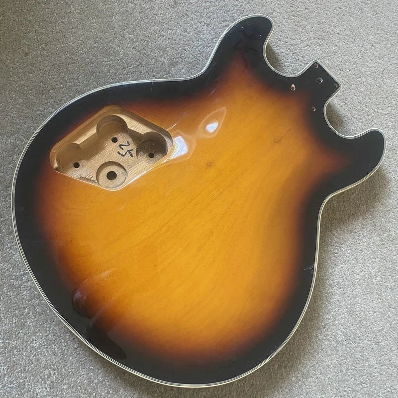 Sunburst DIY Project Semi Hollow Jazz Guitar Body with Tiger Maple Top