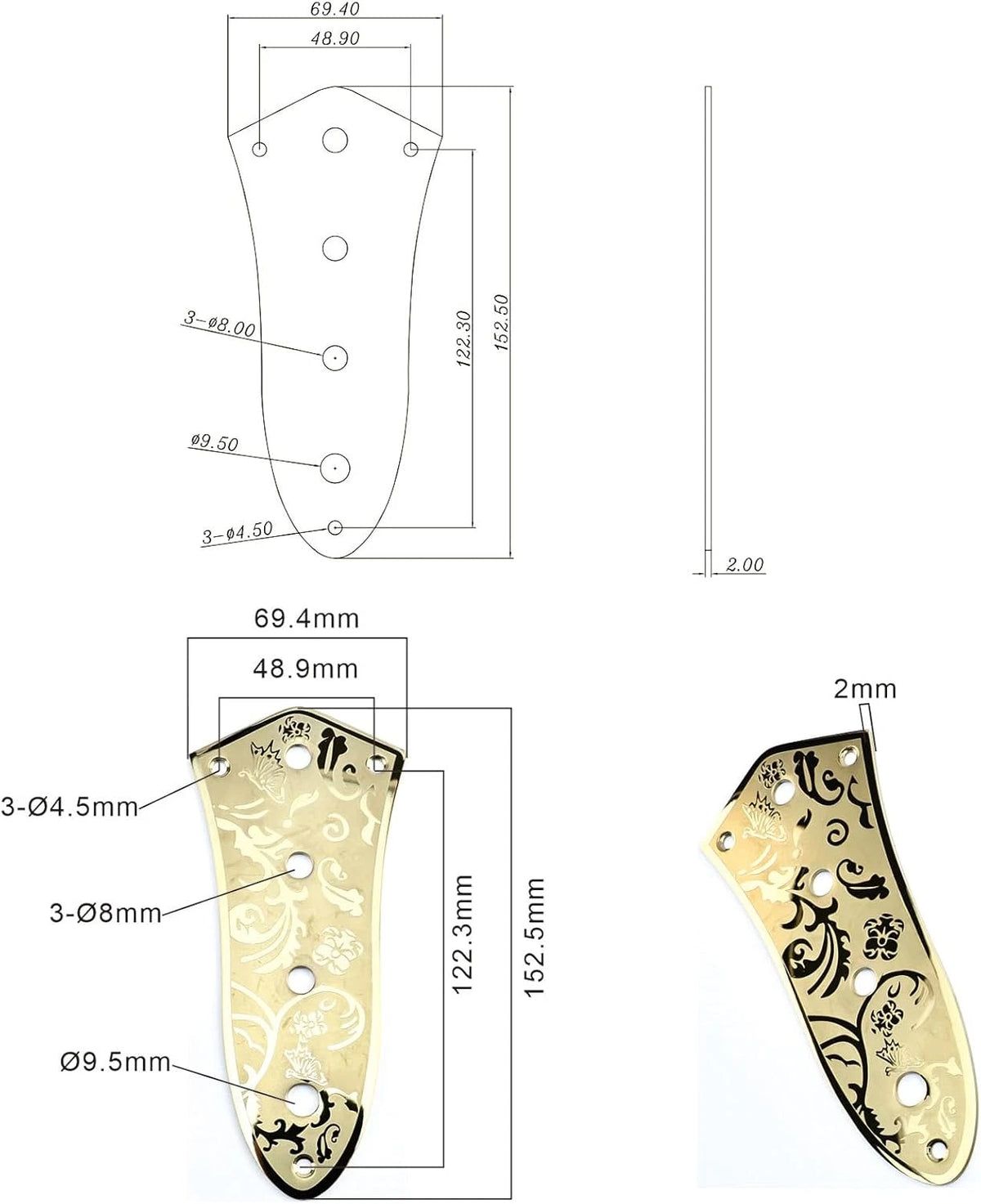 Gold Engraved Bass Control Plate Fit Jazz Bass