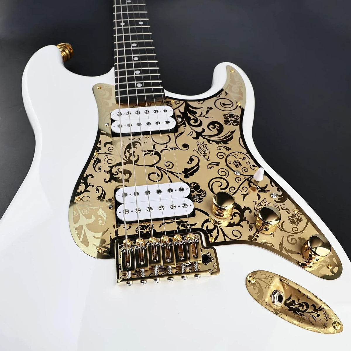 Gold HH Guitar Metal Engraved Pickguard Scratch Plate Fit Strat ST