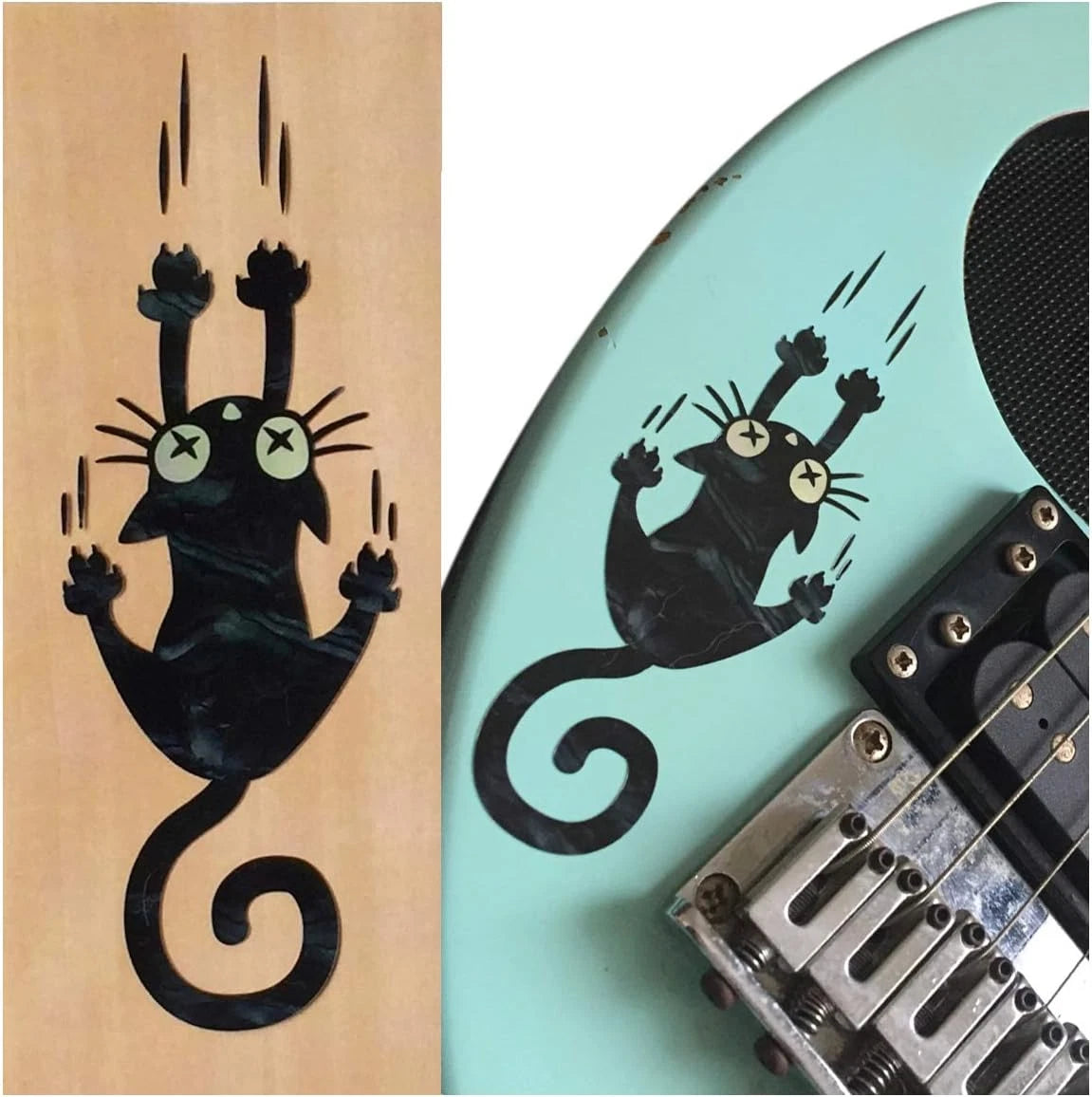 Black Pearl Sliding Cat Guitar and Bass Body Inlay Sticker
