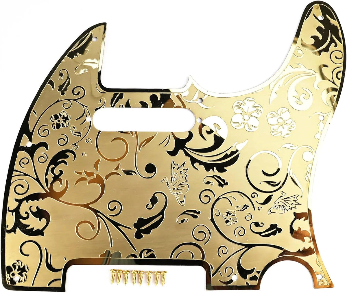 Gold Steel Vintage Engraved Guitar Pickguard Scratch Plate Fit Telecatser Tele