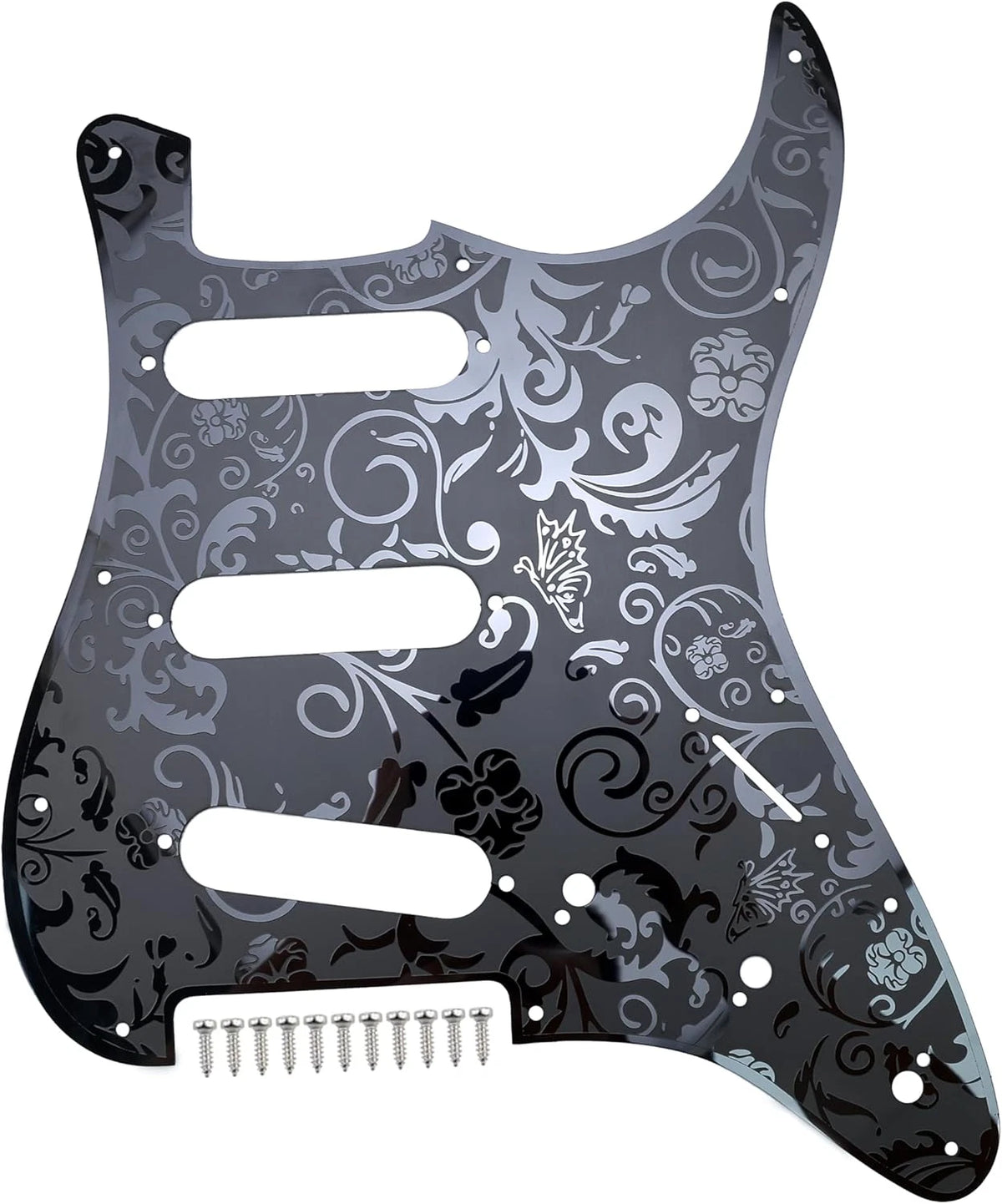 Black Vintage Engraved Steel Guitar Pickguard Scratch Plate Fit Strat ST