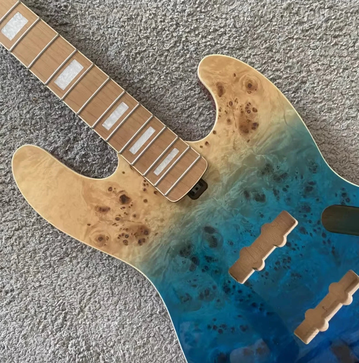 Blue Burt Wood Top 4 String Alder Bass Body, Roasted Maple Neck Fit Jazz Bass