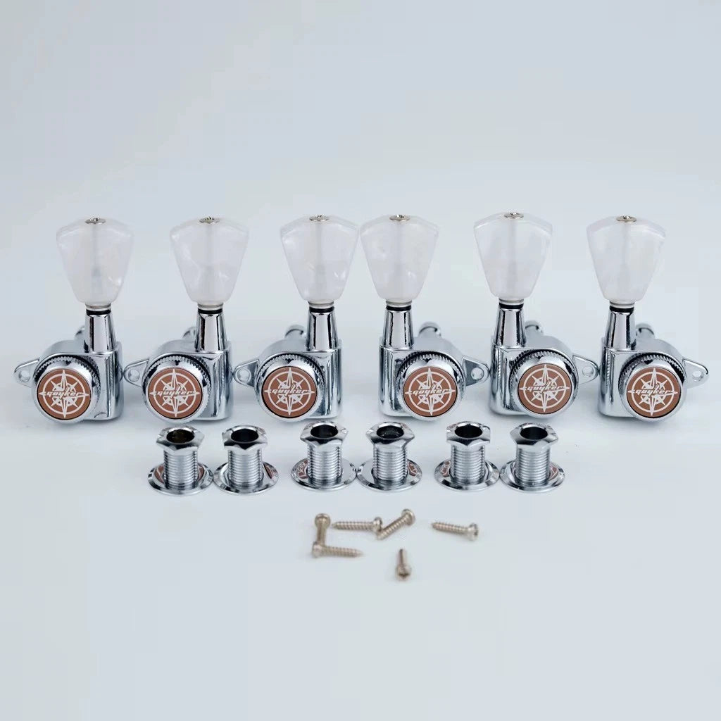 Chrome 3R3L Locking Guitar Tuners Machine Heads with Pearloid Buttons