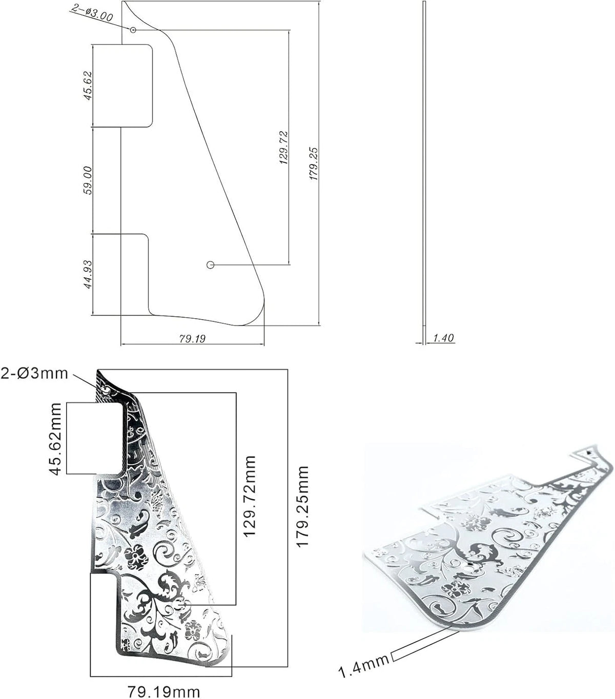 Vintage Engraved Aluminum Guitar Pickguard Scratch Plate Fit Epiphone Les Paul
