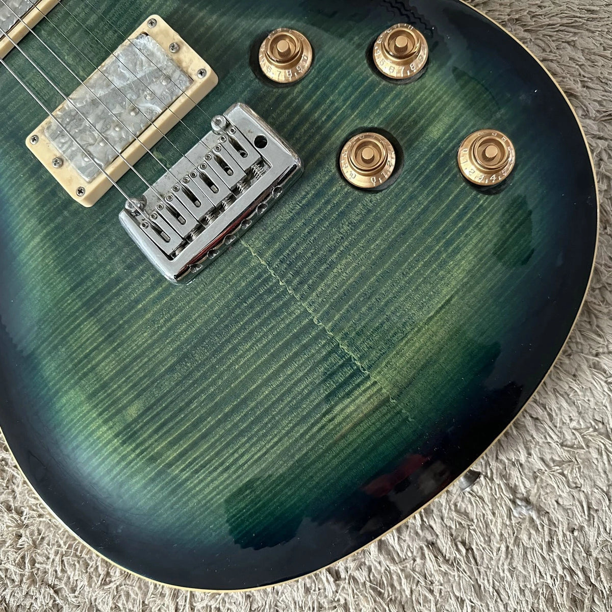 Green Burst Electric Guitar, Mahogany Body, Tiger Maple Veneer, Wilkinson Pickup