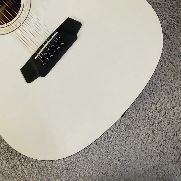 White 12 String Acoustic Electric Guitar, Mahoga Plywood Top Body, Mahogany Neck