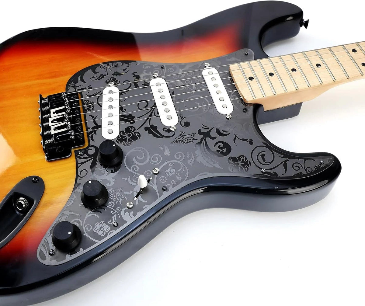 Black Vintage Engraved Steel Guitar Pickguard Scratch Plate Fit Strat ST