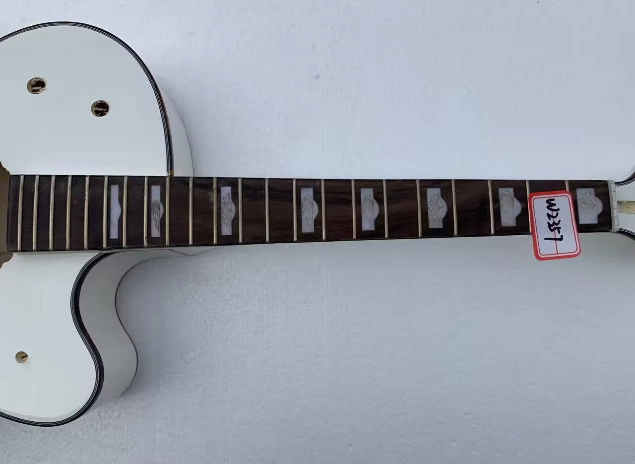 Glossy White DIY Project Hollow Jazz Guitar Body, Maple Neck, Rosewood Fretboard