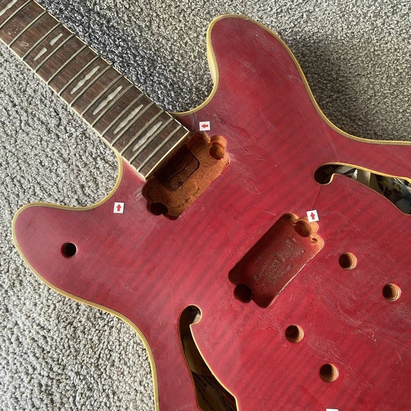 Red Semi Hollow Jazz Guitar Body with Maple Neck, Rosewood Fingerboard