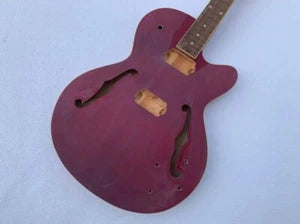 Red Semi Hollow Jazz Guitar Body with Maple Neck, Rosewood Fretboard DIY Project