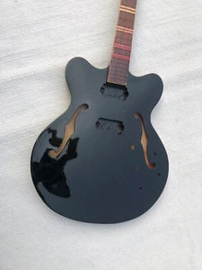 Gloss Black DIY Jazz Guitar Semi Hollow Body with Maple Neck, Rosewood Fretboard