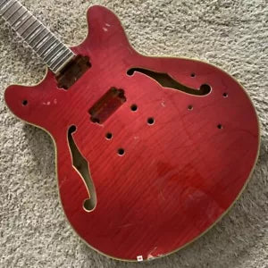 Red Semi Hollow Jazz Guitar Body with Maple Neck, Rosewood Fingerboard