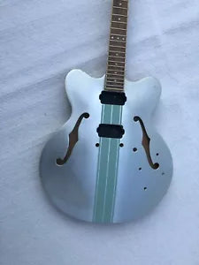 Metallic Silver Jazz Guitar Semi Hollow Body with Maple Neck, Rosewood Fretboard