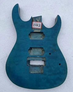 Blue Quilted Maple Wood Guitar Body Project, HH Pickup Route