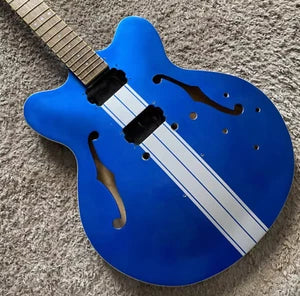 Metallic Blue Semi Hollow Jazz Guitar Body, Maple Neck, Rosewood Fingerboard