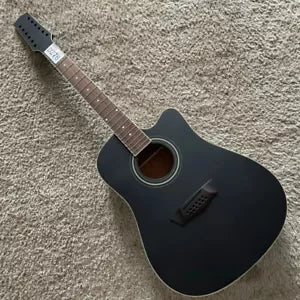 Matte Black 12 String Acoustic Guitar, Spruce and Mahogany Body, Maple Neck