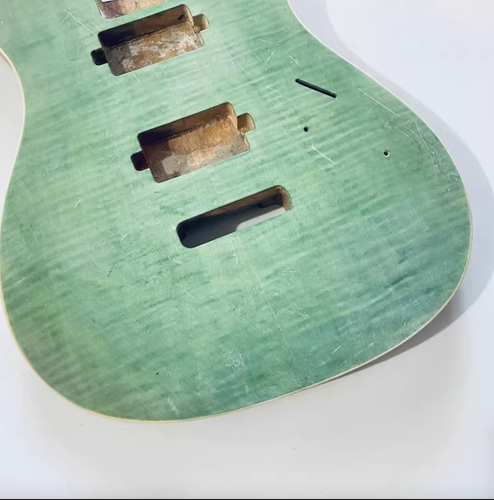 HH Green Veneer Tiger Maple Top Guitar Mahogany Body DIY Project