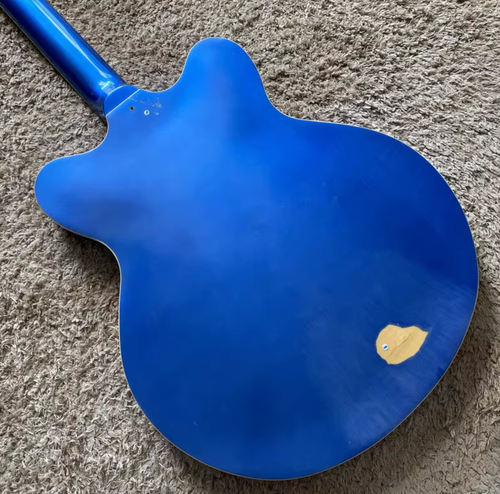 Metallic Blue Semi Hollow Jazz Guitar Body, Maple Neck, Rosewood Fingerboard