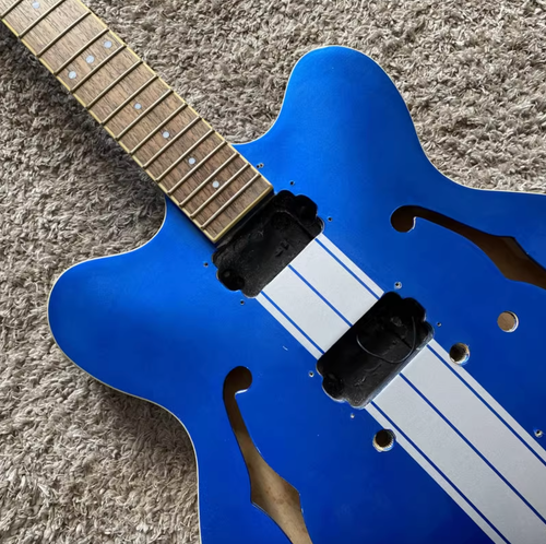 Metallic Blue Semi Hollow Jazz Guitar Body, Maple Neck, Rosewood Fingerboard
